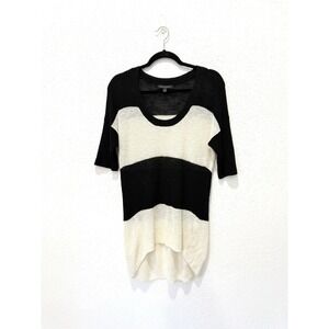 Banana Republic striped black ivory high-low tunic-length‎ sweater  S